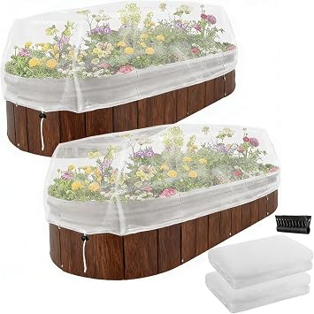 2 Pack Garden Netting for Raised Beds, Rectangular Raised Garden Bed Cover, HDPE Mesh Plant Cover with Drawstring, Protect Vegetables Fruits Strawberries, 55.127.627.6in