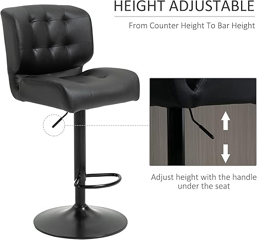 Miniatura 4 de HOMCOM Juego de 2 taburetes de bar de altura de barra con asiento ajustable, cojín acolchado grueso y reposapiés de metal para bar en casa, color