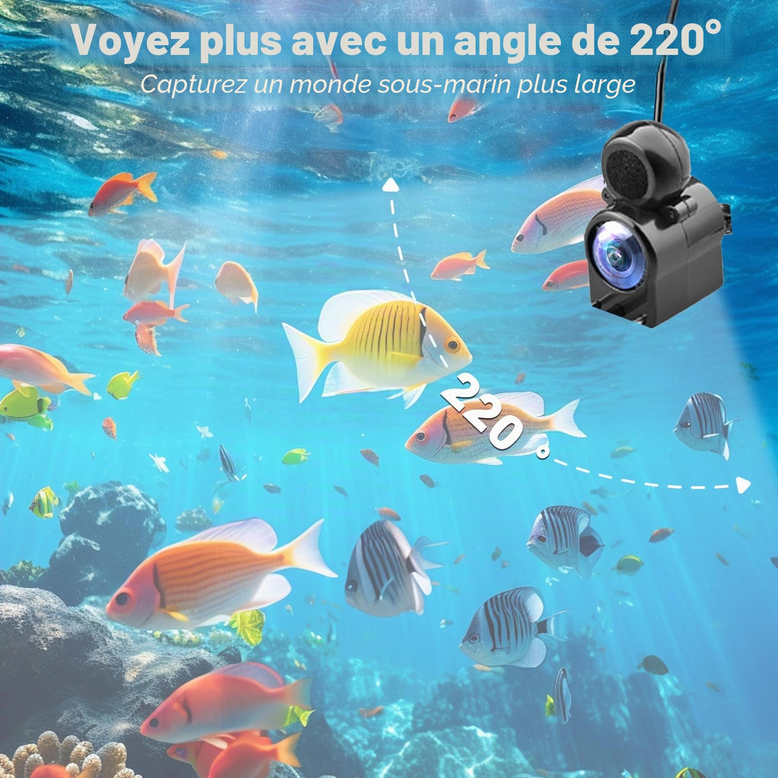 Sondeur de pêche, caméra sous-Marine avec Objectif HD à 220°, caméra sondeur certifiée IP67 avec écran IPS de 4,3 Pouces et câble de 30 m, sondeur Portable pour la pêche en mer et la pêche sur Glace