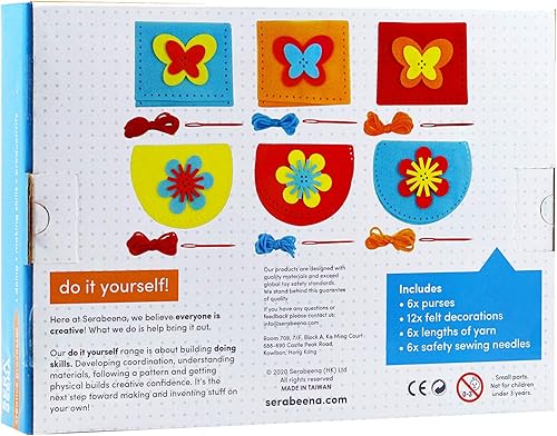 Miniatura 8 de Serabeena Coser tus propios monederos - Kit de costura para niños - Manualidades de fieltro para niños - Coser de 4 a 8 años más - Kit de fieltro -