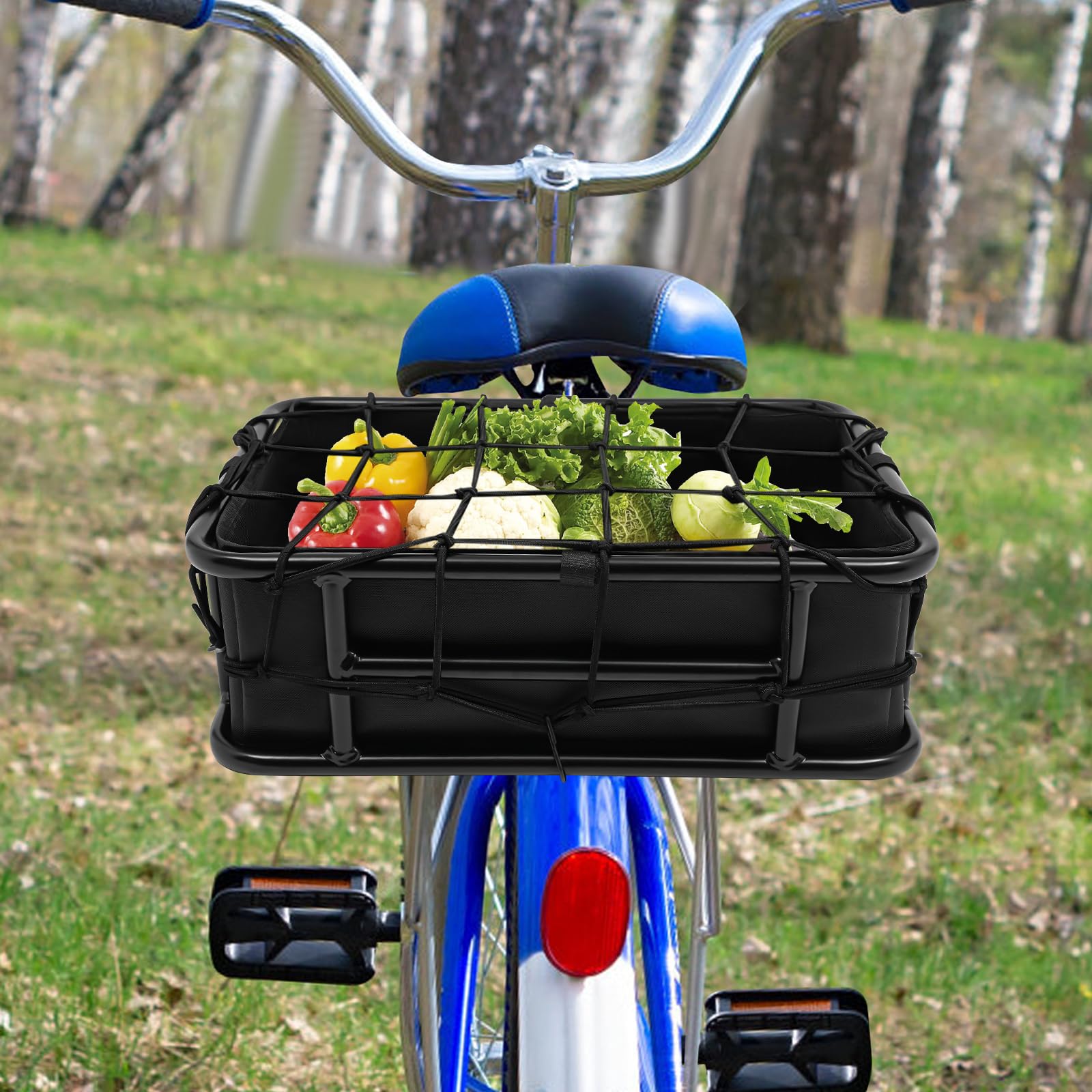Cestino per bicicletta posteriore, portabagagli con rete e fodera spessa, grande cestino per bicicletta in ferro, 45,6 x 32 x 15 cm, per la maggior parte dei cestini per biciclette