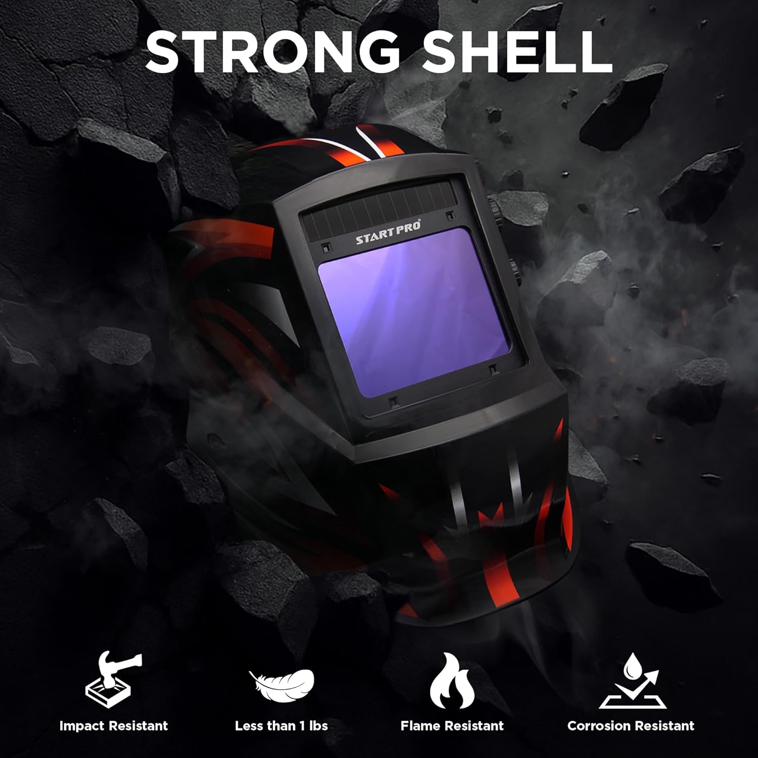 StartPro Auto Darkening Welding Helmet, Large Viewing, True Color, Wide Shade Range DIN 4/5-9/9-13, 4 Arc Sensors, TIG, STIK, MIG, CUT, SAW, Flux cored, Plasma, Grinding mode