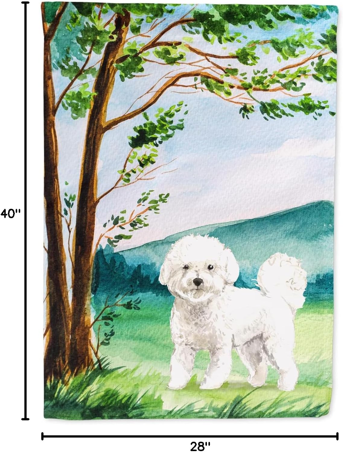 Caroline's Treasures CK2582CHF Under the Tree Bichon Frise House Flag Large Porch Sleeve Pole Decorative Outside Yard Banner Artwork Wall Hanging, Polyester, House Size, Multicolor