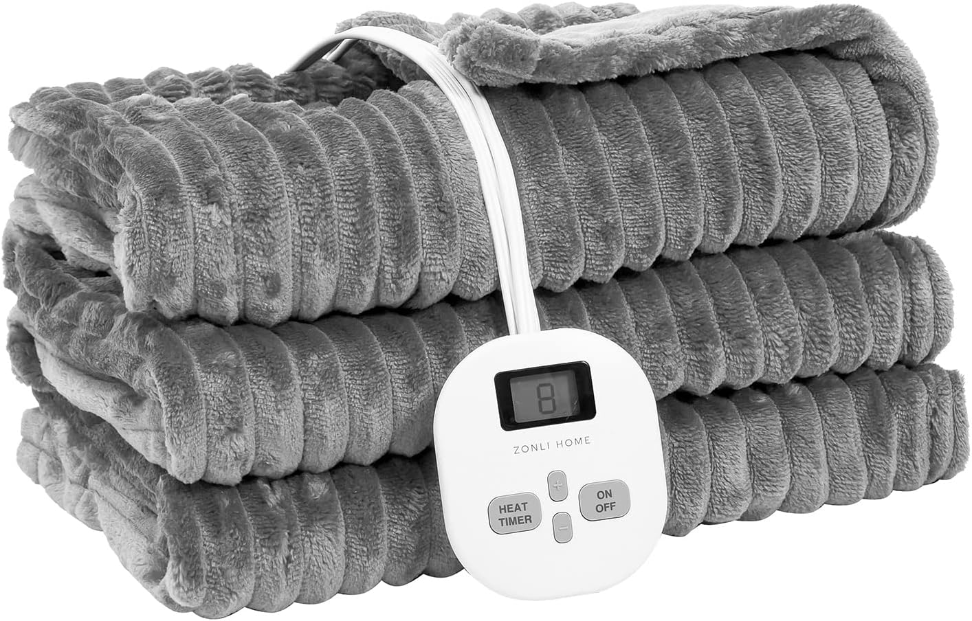 ZonLi Electric Blanket ，Heated Blanket Throw with 10 Heating Levels and 1-12 Hours Time Settings, Flannel Fast Heating Blanket for Bedroom Office Couch，Machine Washable, Grey, 72 x 84 Inch