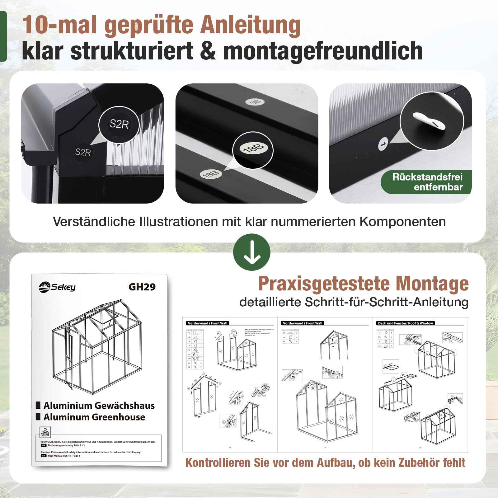 Sekey Gewächshaus Aluminium Treibhaus für Garten & Pflanzen - Stabiles Tomatenhaus wetterfest & Winterfest, 4 mm Hohlkammerplatten, nach außen öffnende Tür mit verlängertem Griff, 185x185x195cm