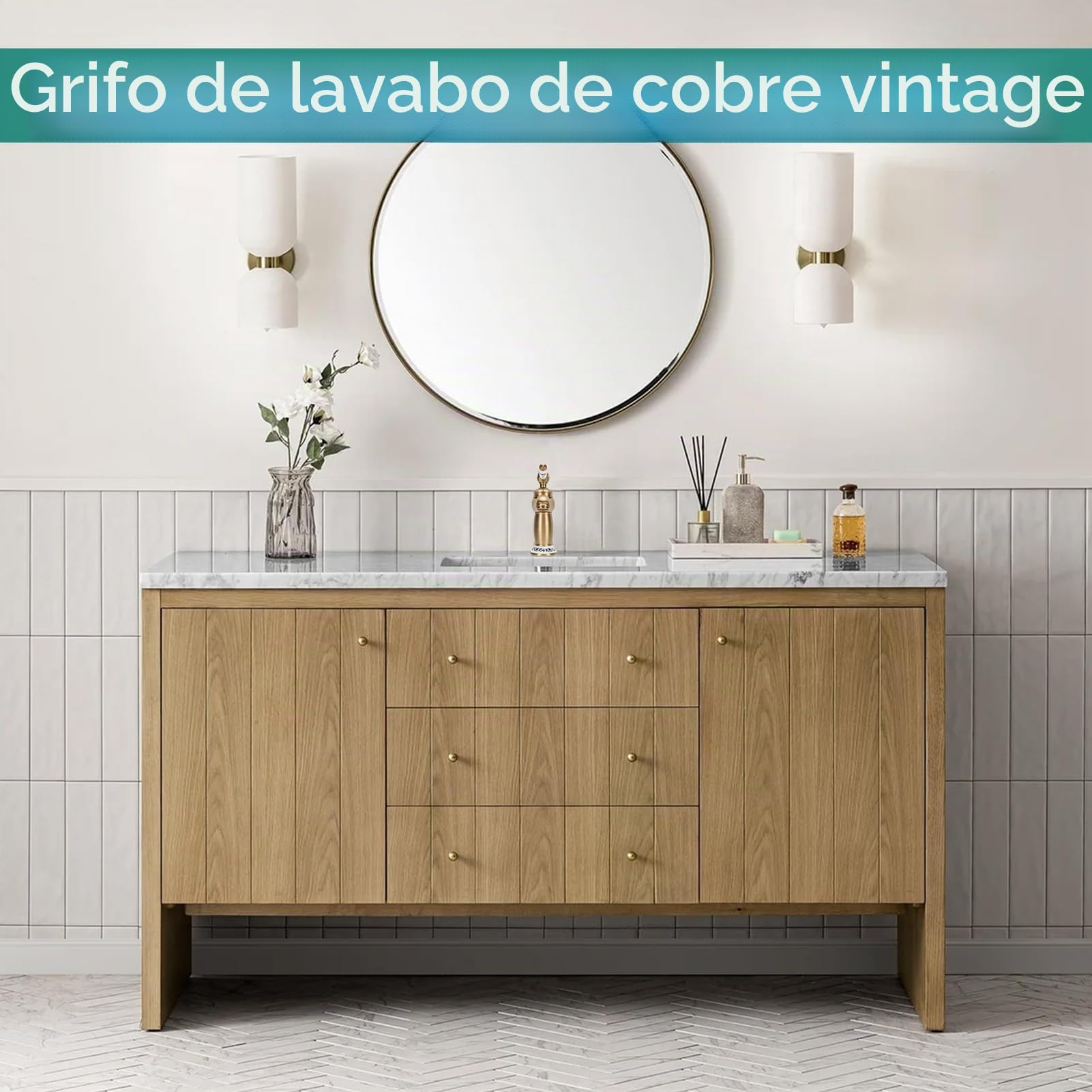 Grifo de lavabo de latón antiguo, latón antiguo, grifos de cerámica vintage, grifos de baño vintage con palanca única para lavabo