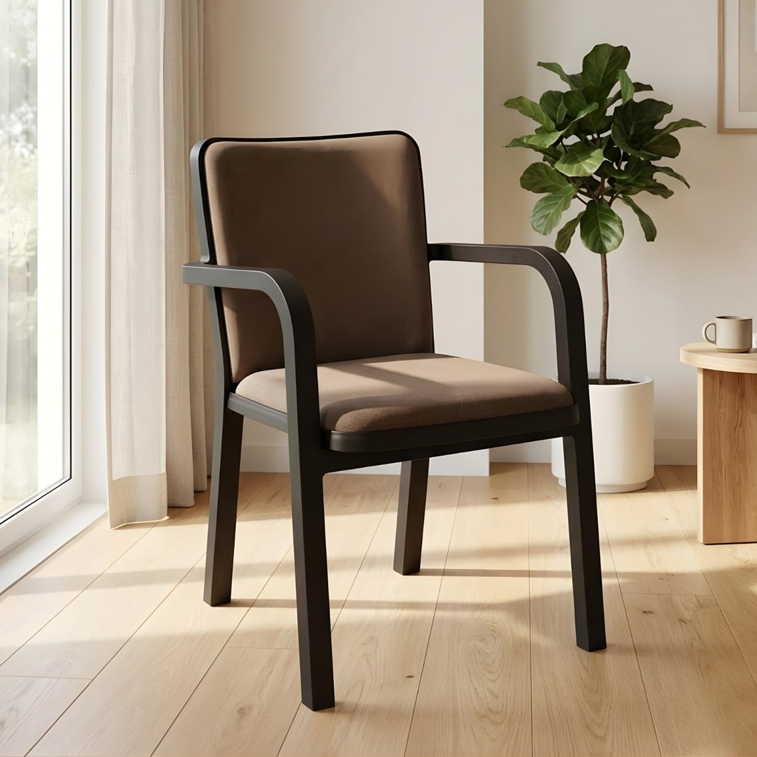 Nilkamal Luxe Full-Back Cushioned Plastic Arm Chair | Stackable Chair | for Home, Living Room, Office, Outdoor, Balconies | Season Rust Brown & Dark Beige-image-38