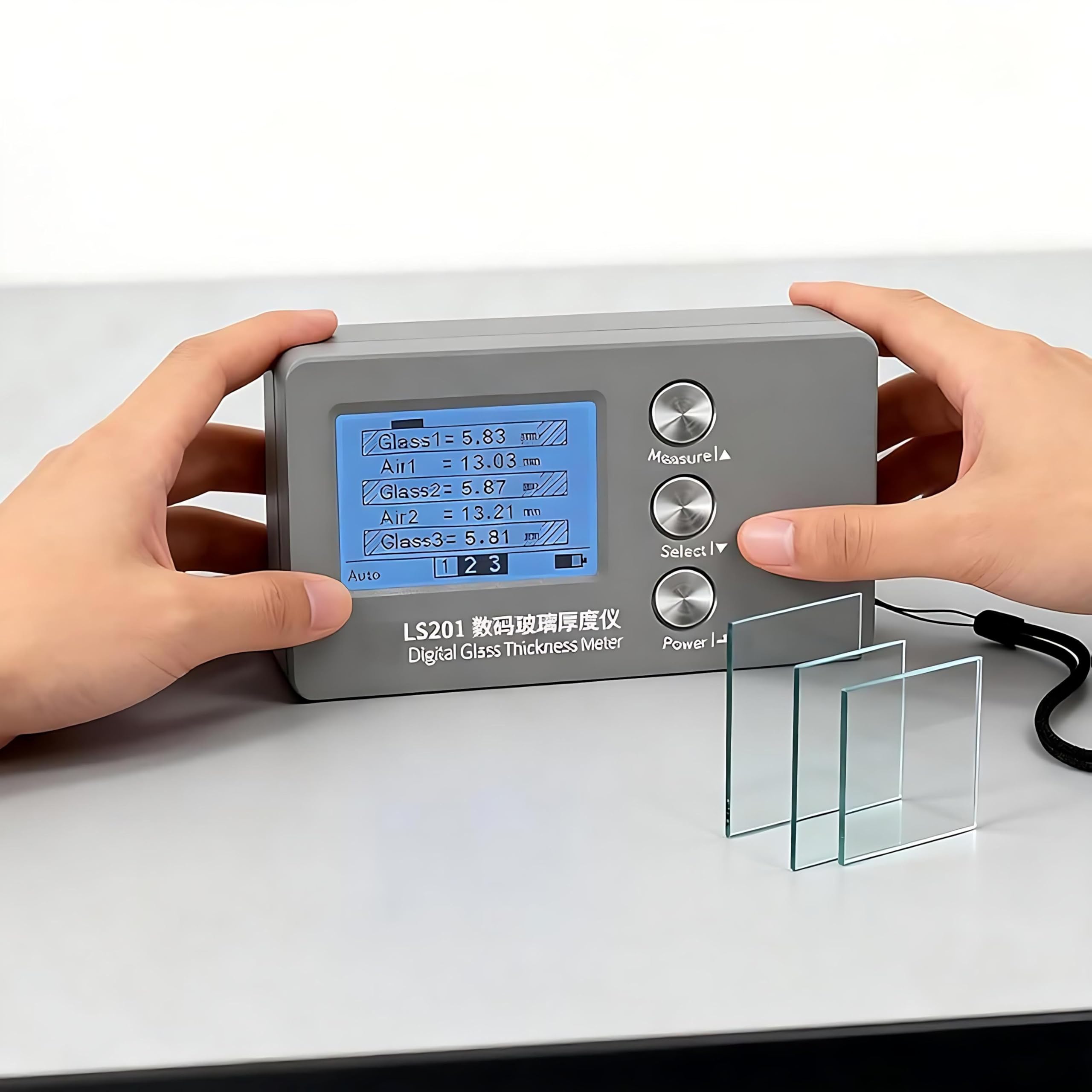 Strumento di Misura Professionale per Vetro Isolante, Rileva Spessore Lastra e Distanza d'Aria in Un'unica Operazione, Precisione 0,1mm, Display LCD, per Vetrerie e Controlli qualità