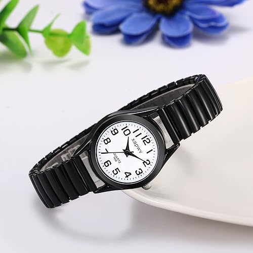 Miniatura 7 de JewelryWe Reloj de lectura fácil ultrafino para mujer con correa elástica de tono doradoplateado