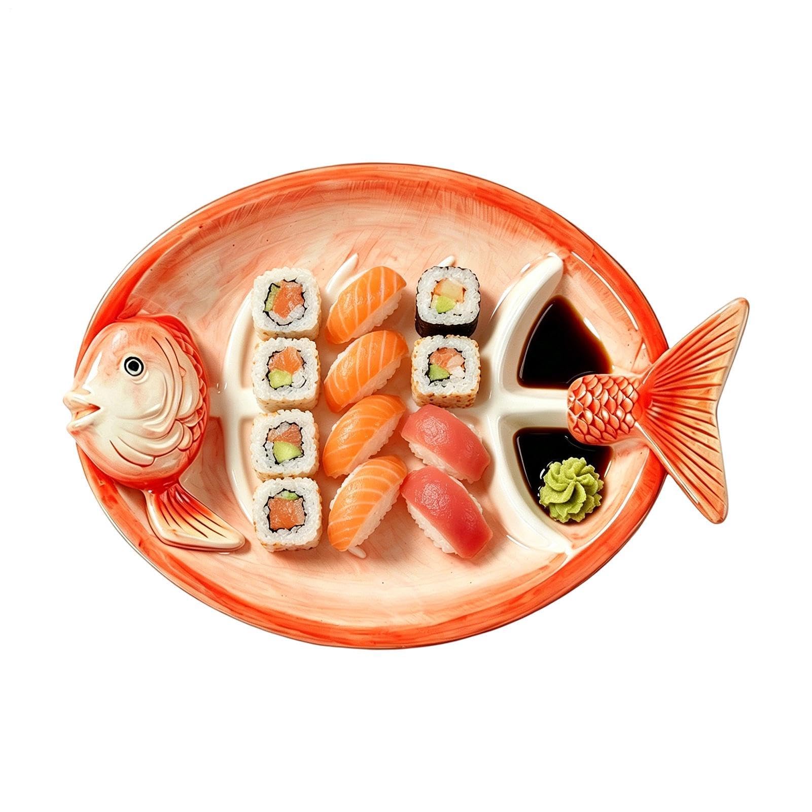 per Sushi Stoviglie in Ceramica Dipinte a Mano a Forma di Pesce | Vassoio da Portata per Dumpling Snack Antipasti Frutta Feste Compleanni Festival Casa Cucina Ristorante Appartamento