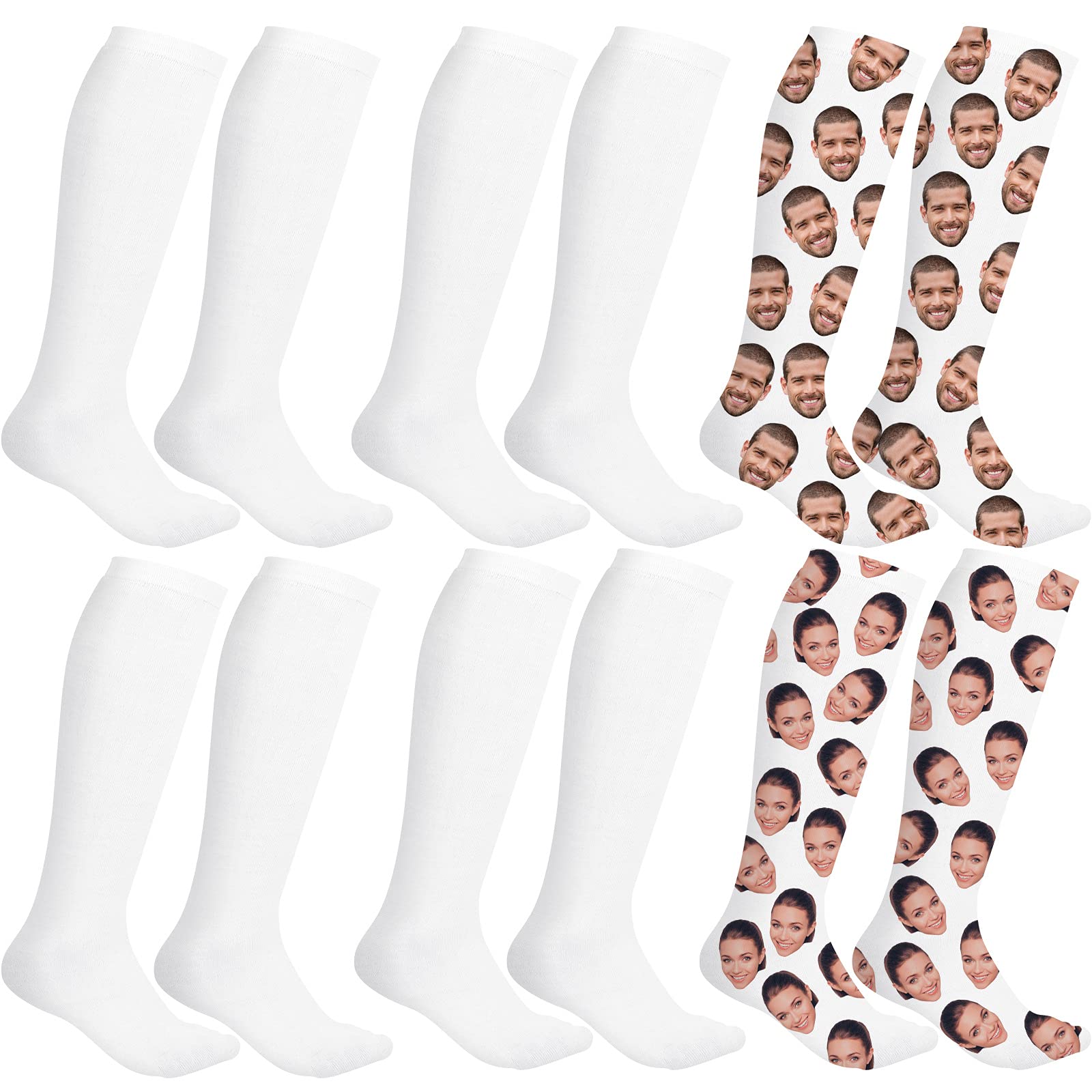 Sintege 6 Pairs Sublimation High Socks Printable Athletic Crew Socks for Men Women Teen Sports Stockings Party Decoration White