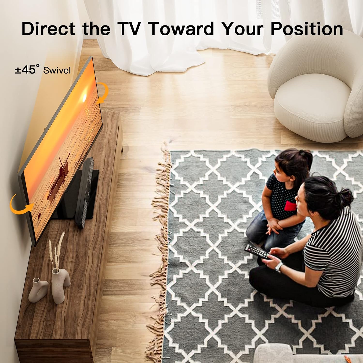 PERLEGEAR Universal TV Stand Base, Swivel Table Top TV Stand for 13-43 Inch Flat/LCD/LED TVs, Height Adjustable Monitor Mount Stand with Tempered Glass Base VESA 200x200mm Holds up to 44lbs, PGTVS16