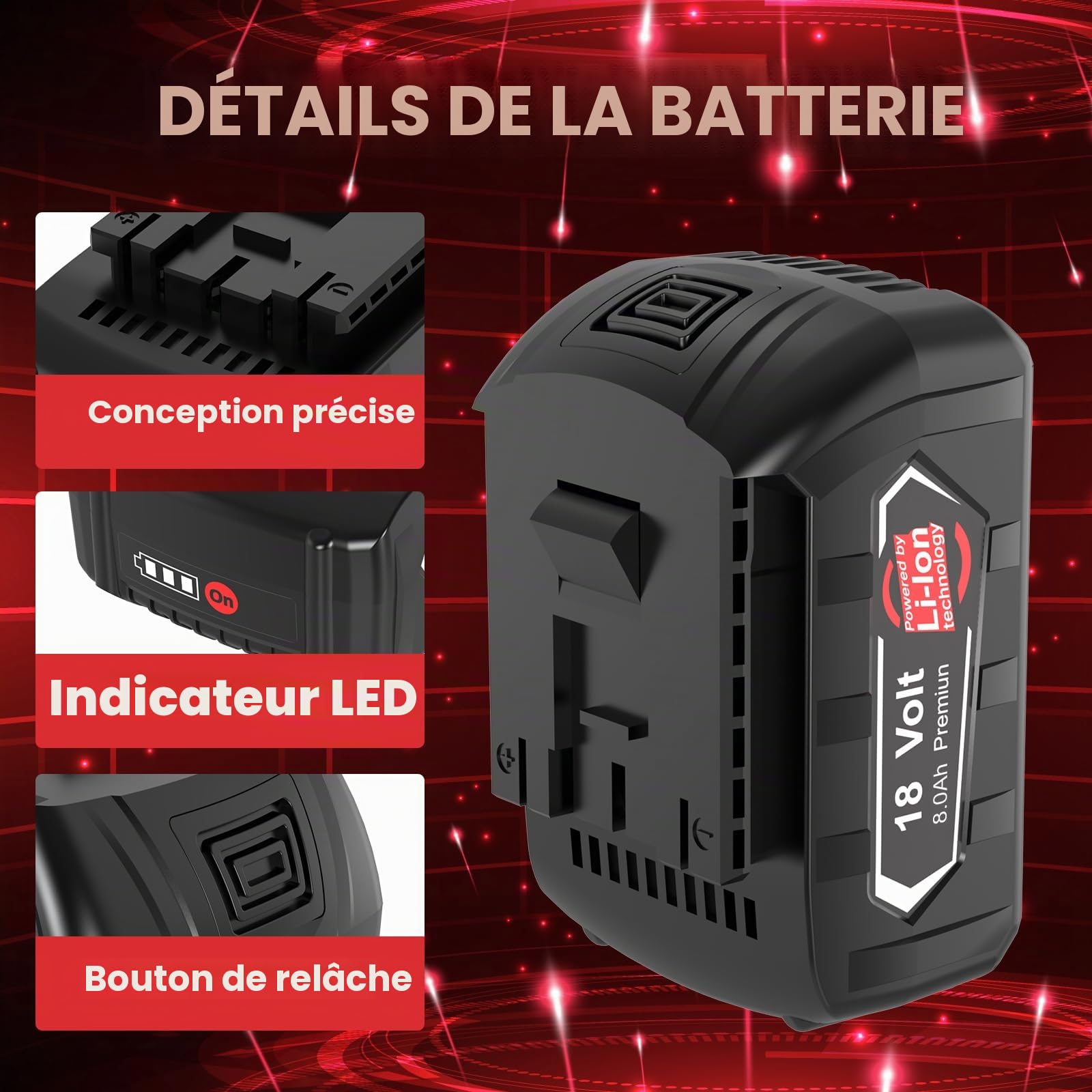4X 8000mAh Remplacement pour Bosch Batterie 18V 8ah Série GBA BAT609 BAT609G BAT618 BAT618G BAT619 BAT619G BAT610G BAT610 BAT612 BAT622 avec Indicateur LED