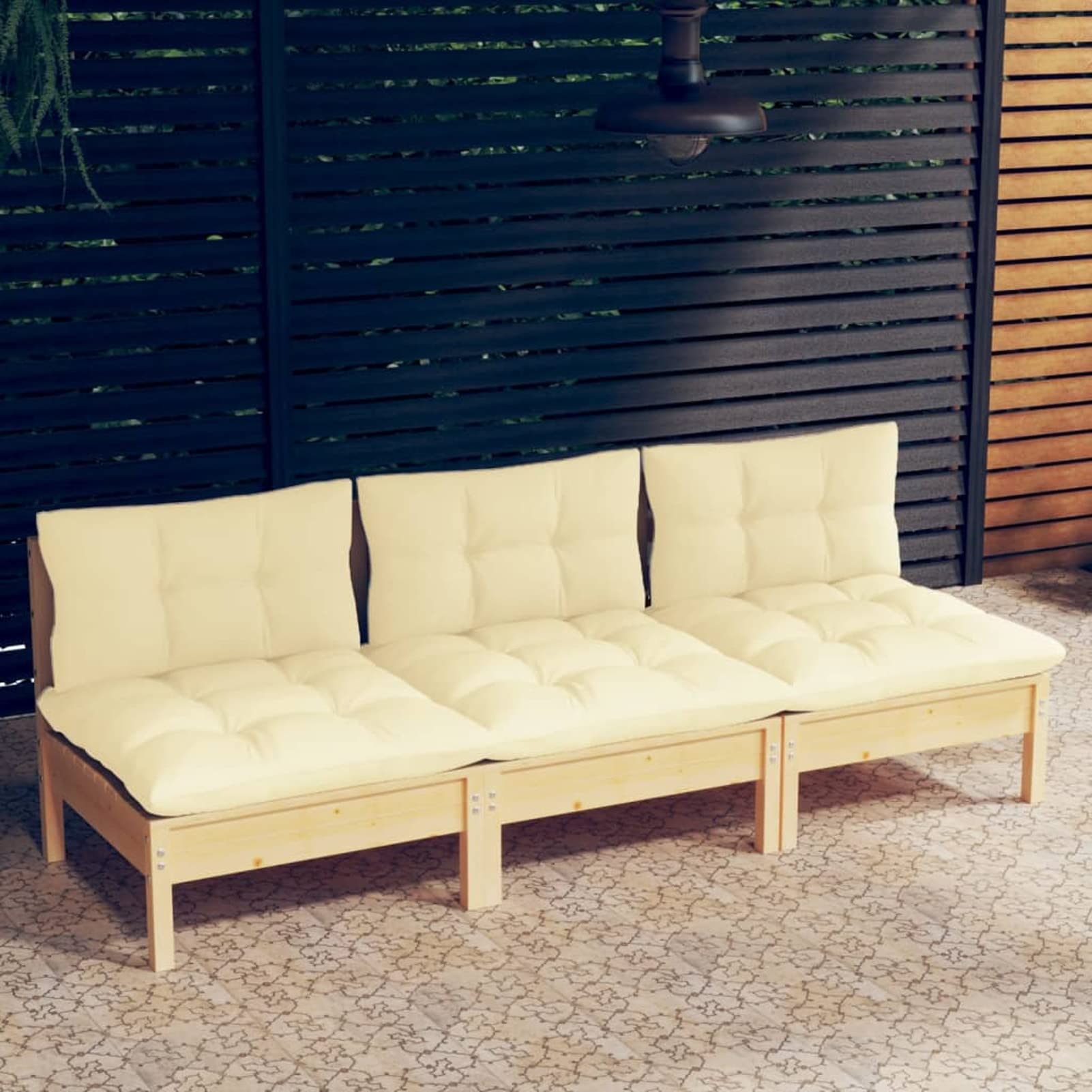 LAPOOH Divano da Giardino a 3 Posti con Cuscini Crema Massello di Pino,Divano da Giardino da Esterno,Divani da Giardino,Arredamento da Giardino-3096076