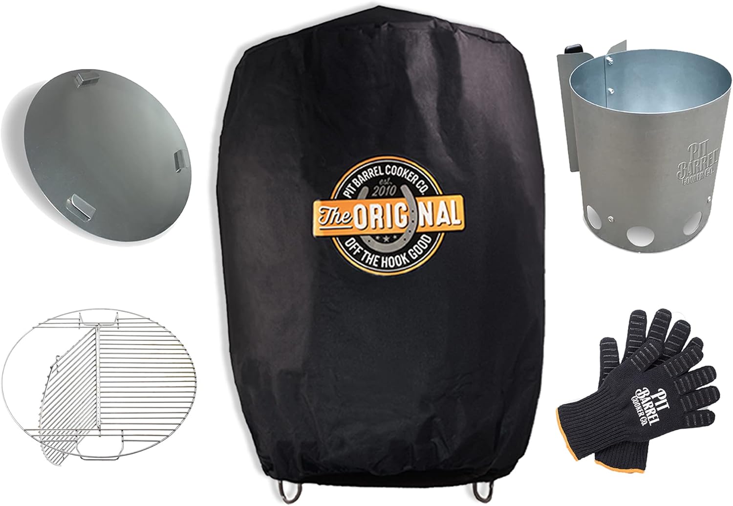 Pit Barrel Cooker Original Ultimate Accessory Pack - Charcoal Chimney Starter, Grill Cover (18.5 inches), Hinged Grill Grate (18.5 inches), Attachable Ash Pan (18.5 inches), and Heat Resistant Pit Gri