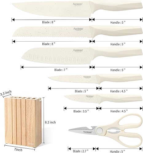 Miniatura 3 de Juego de cuchillos de 8 piezas de alta calidad con bloque, ligeros y fuertes, asas ergonómicas para el hogar, apto para lavavajillas