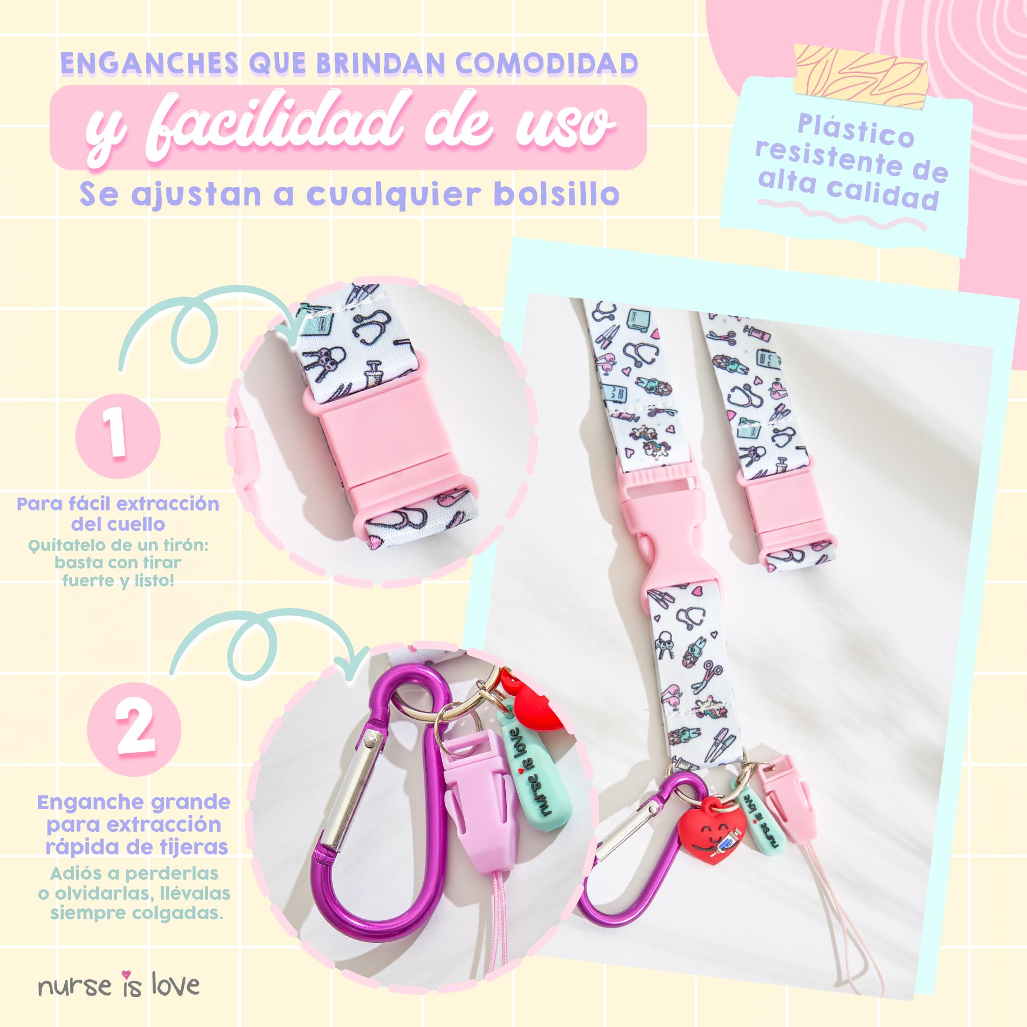 Nurse is Love Lanyard Enfermera Personalizado - Cuelga Llaves y Tijeras con Clip Sujetador de Acceso y Mosquetón Ideal para Porta Tarjetas Identificativas | Regalos Originales, Enfermera Accesorios