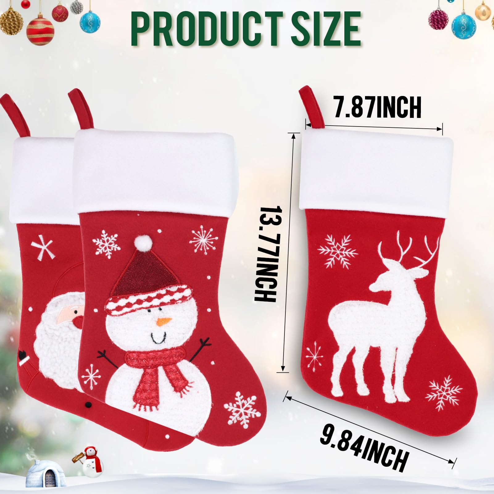 Christmas Red White Stockings 3 Pack, 18