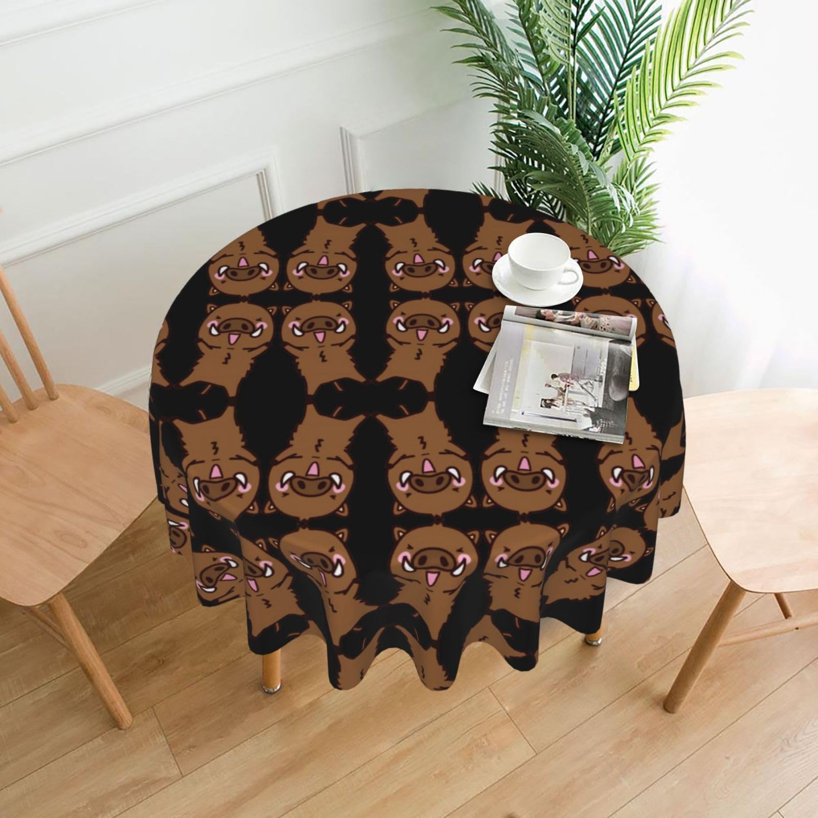 ZHAOUR Jumping Boar Animation Print Round Washable Tablecloth – Table Cover