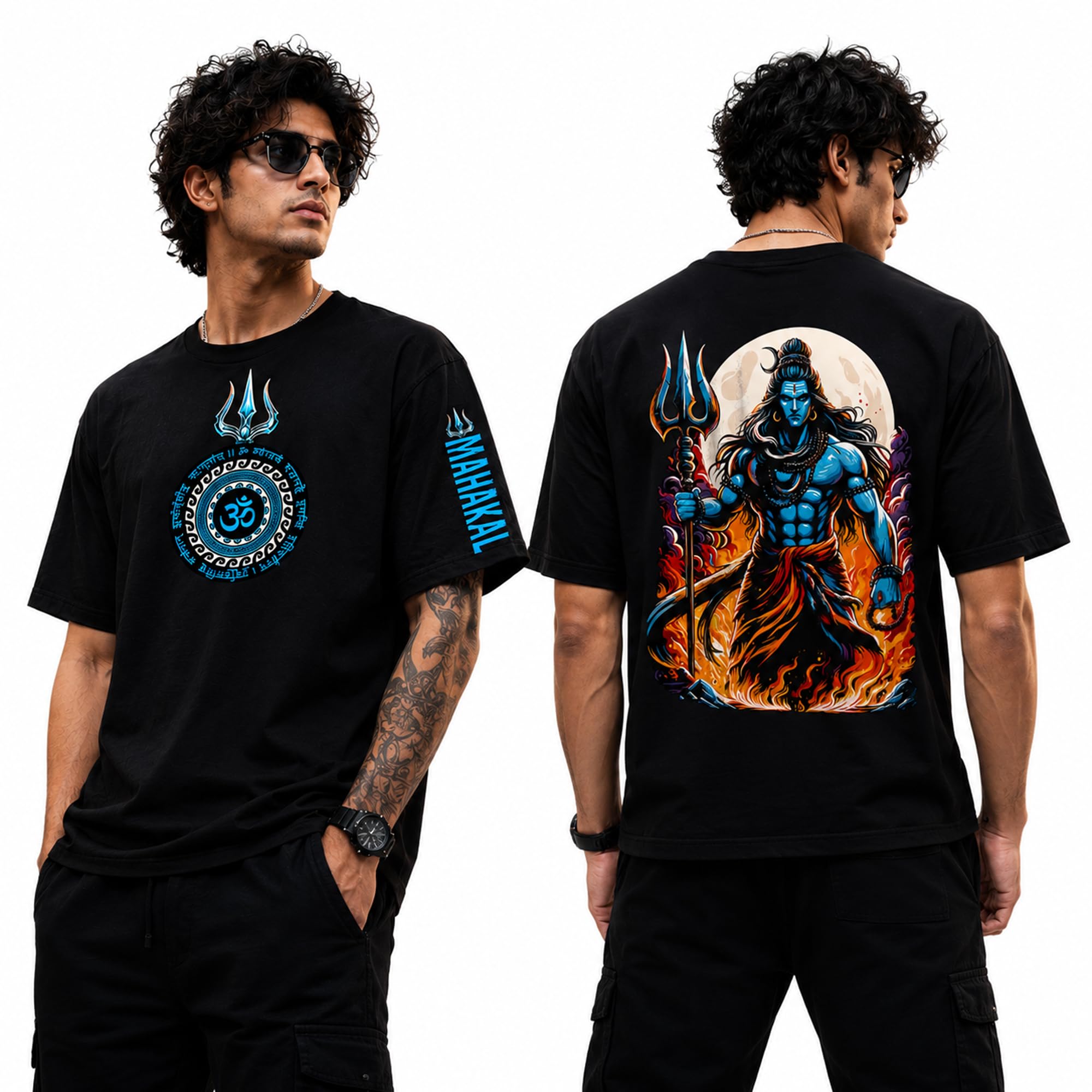 Mahakal Oversized T Shirt for Men | Lord Shiva Graphic Printed Cotton Blend Loose Fit Round Neck Half Sleeve Casual Wear | Front & Back Print-picture-43