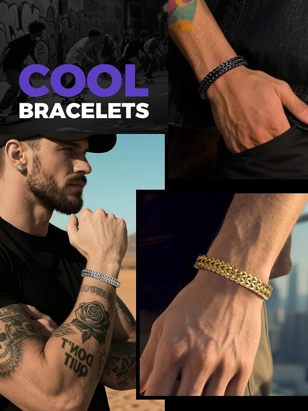 Richsteel Christmas Gifts for Men-Cool Stainless Steel Bracelets, Black 12mm Width Large Franco Chain by Richsteel - Used condition - Image 7