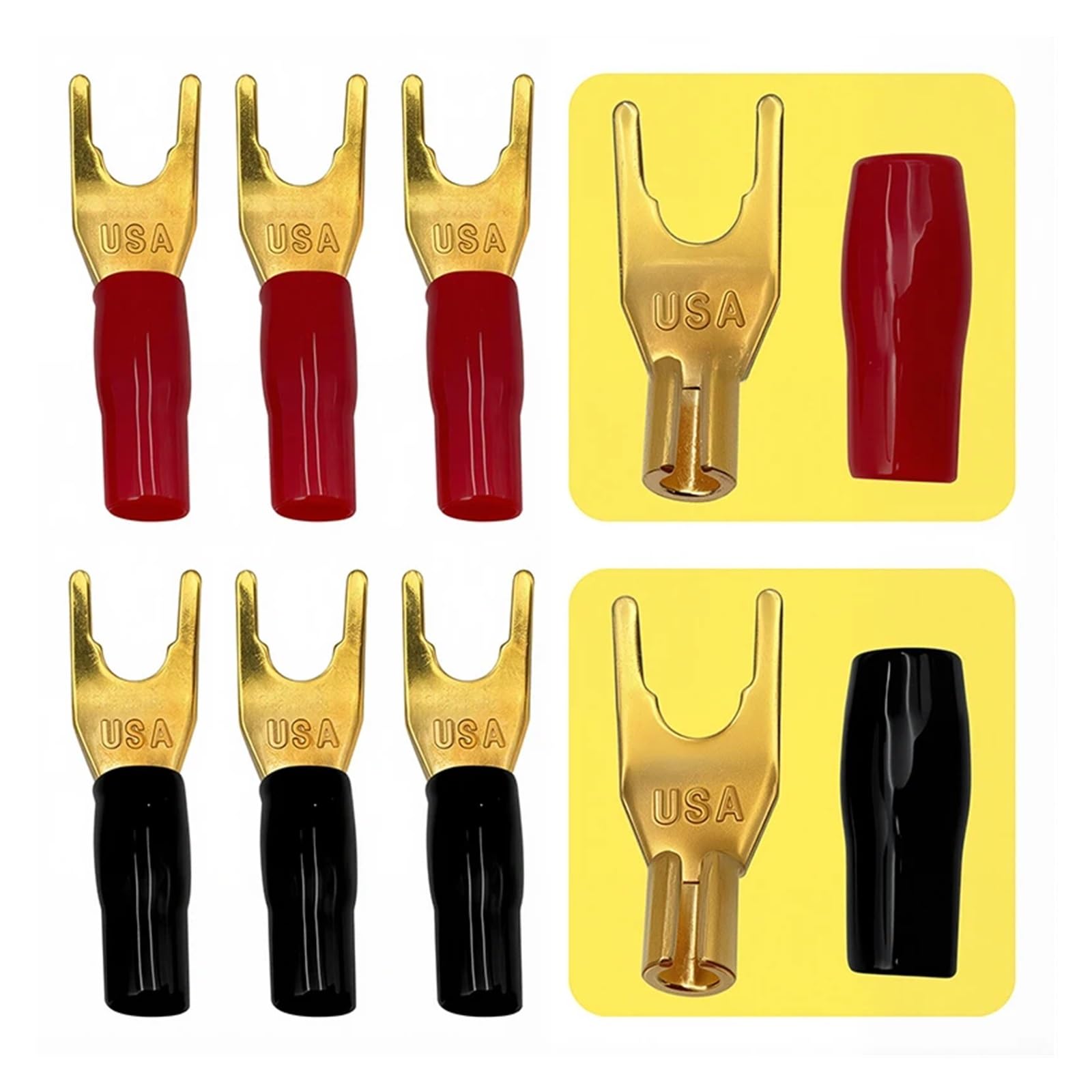 Lot de 4 fiches bananes en forme de Y en forme de U plaqué or pour câble de haut-parleur sans soudure HCHDTDT (10 pièces)