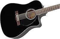 Vista 6 de Fender CD-60SCE - Guitarra electroacústica Dreadnought de tapa sólida - Paquete negro con funda, cable, afinador, correa, cuerdas, púas, DVD