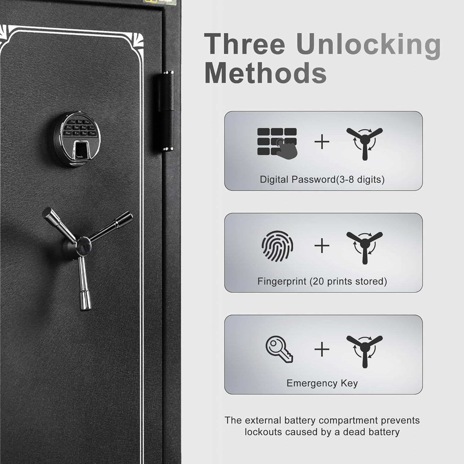 XPEDITION 24 Gun Safe, Fireproof Waterproof Rifle Safe for Rifles & Shotguns, Gun Cabinet with Fingerprint, Keypad & Key Lock, Large Gun Safe for Pistols