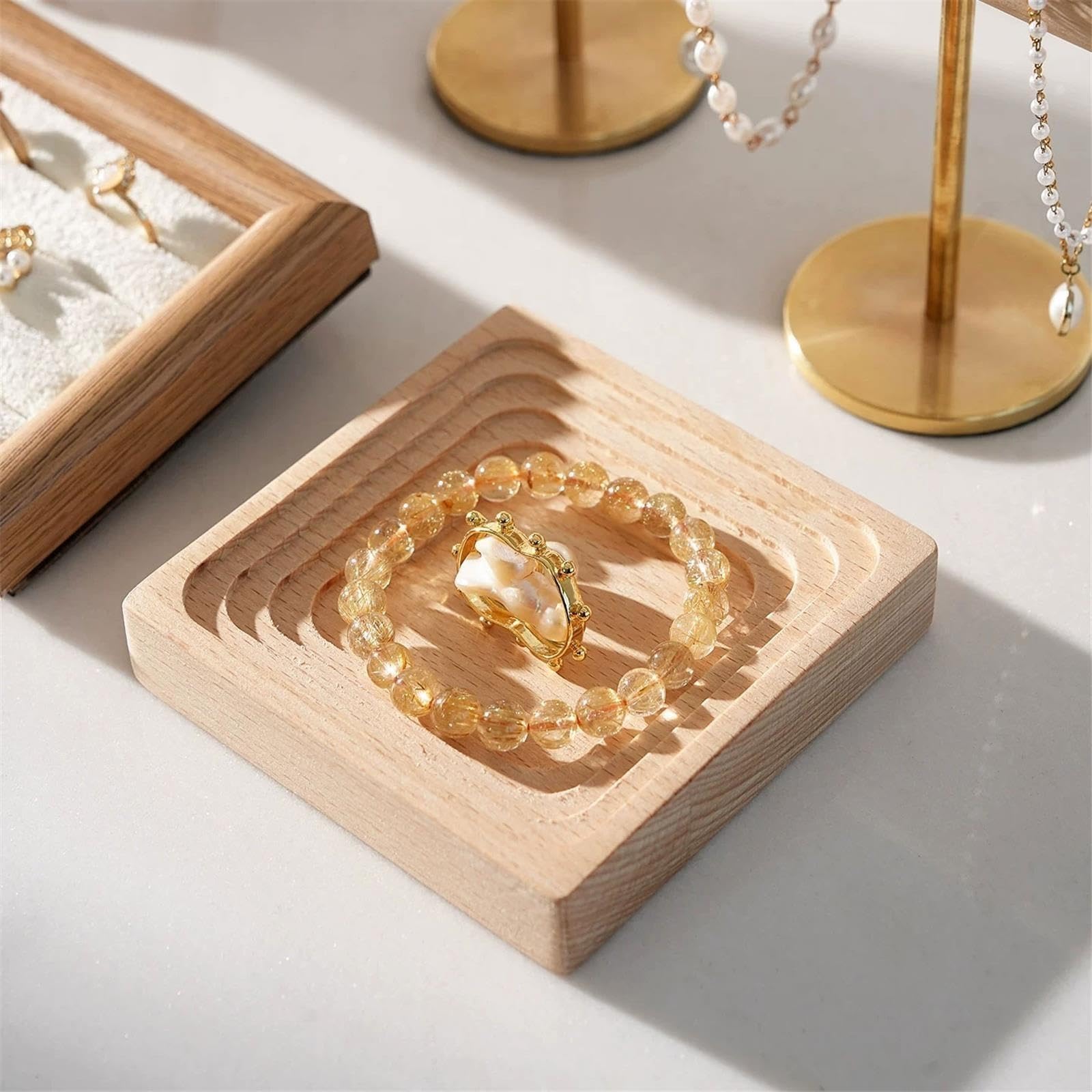 YCTTKDD Soporte para presentación de joyería, Soporte de Madera para joyería, 7 Uds., para Anillo, Pendiente, Collar, Pulsera