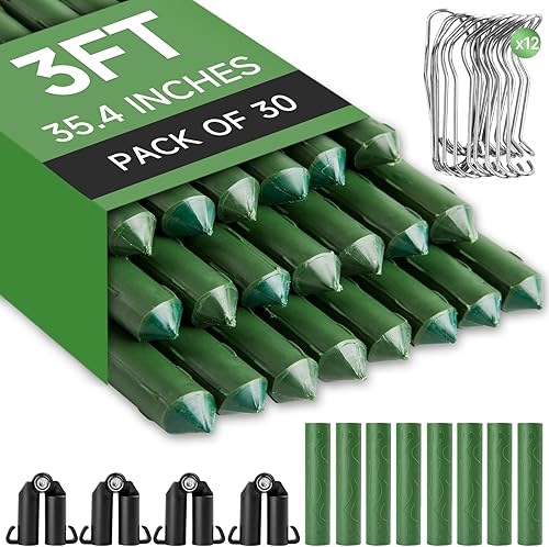 FOTMISHU Estacas de metal para jardín de 3 pies resistentes con revestimiento de plástico, paquete de 30, jaula de plantas que soporta la escalada disponible en Yaxa Colombia