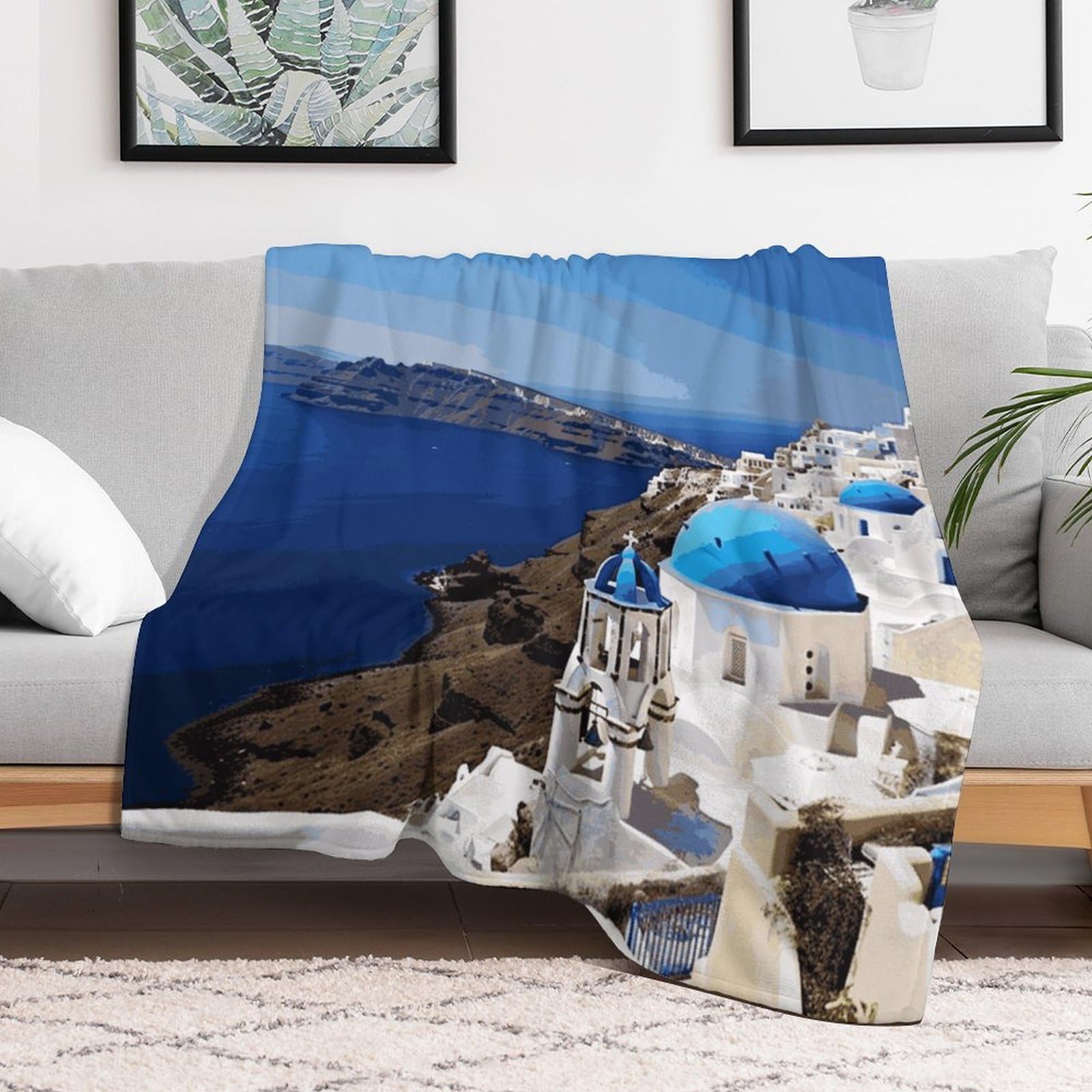 Couverture polaire en flanelle Santorini 101x127 cm pour lit et canapé toutes saisons