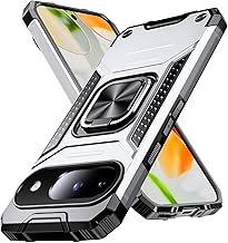 Google Pixel 9a 用 ケース リング付き 耐衝撃 米軍MIL規格取得 Pixel9a 用 カバー レンズ保護 リングつき TPU+PC 指紋防止 車載ホルダー対応 スタンド機能 防塵 薄型 軽量 落下防止 擦り傷防止 銀 C82-pixel 9a-04
