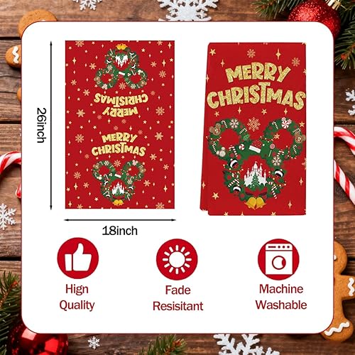 Miniatura 2 de Juego de 2 toallas de cocina con texto en inglés "Merry Christmas" (18 x 26 pulgadas), toallas de mano decorativas de Navidad para baño, hogar, hotel