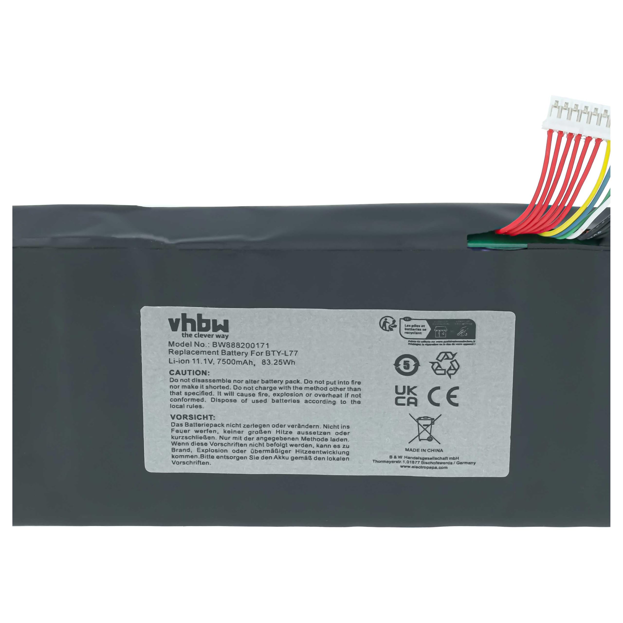 vhbw Batería reemplaza MSI BTY-L77, MS-1784 para Notebook (7500 mAh, 11,1 V, Li-Ion)