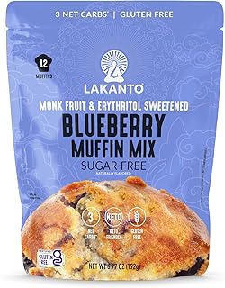 Lakanto Sugar Free Blueberry Muffin Mix - Naturally Flavored, Sweetened with Monk Fruit Sweetener, Keto Diet Friendly, 3 Net Carbs, Gluten Free, Breakfast Food, Delicious, Easy to Make (12 Servings)