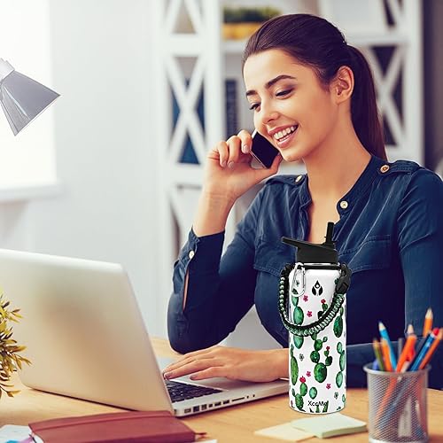 Miniatura 6 de XccMe Botella de agua aislada de cactus de 40 onzas, botellas de agua de doble pared de acero inoxidable, botella de agua de metal, botella de agua