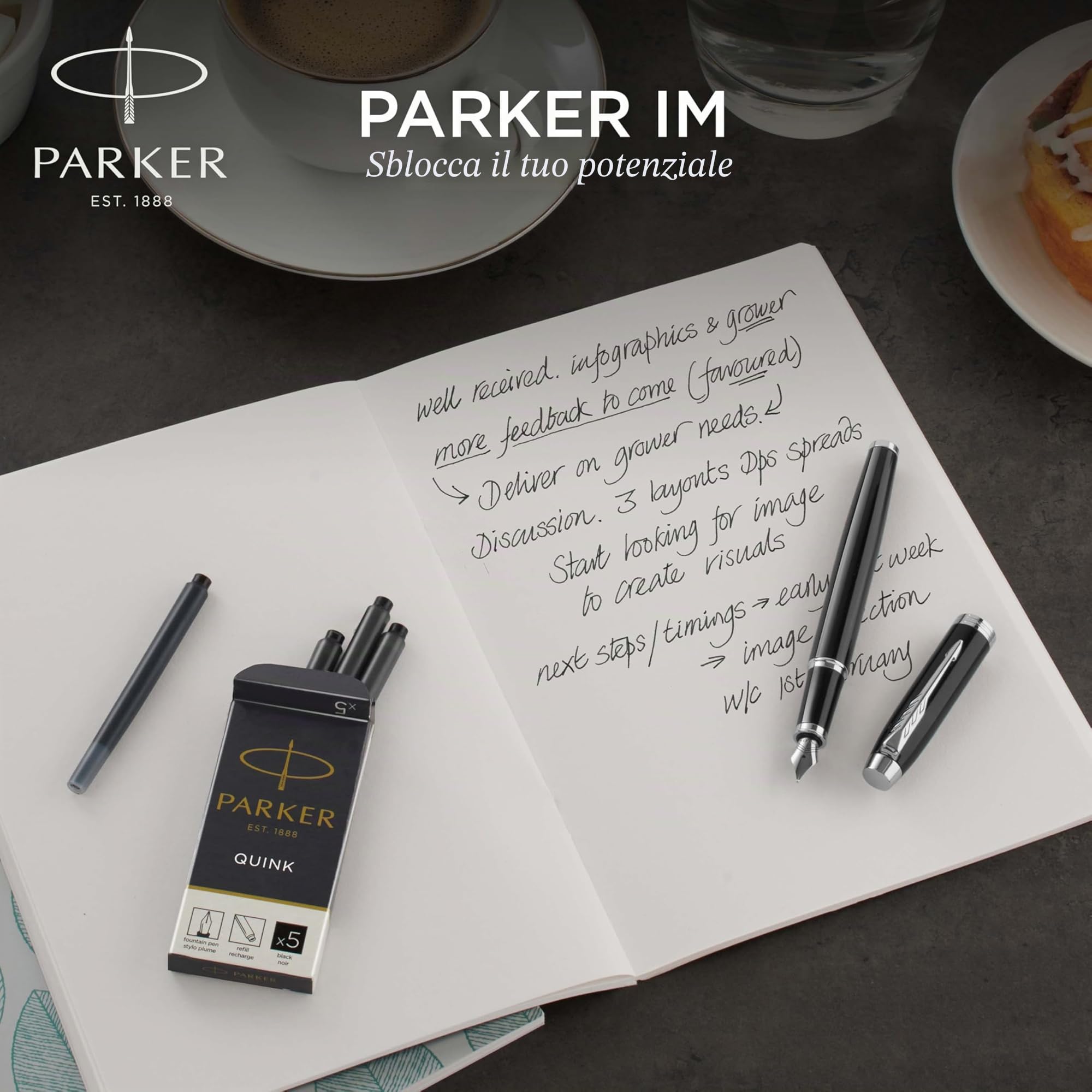Parker IM Penna Stilografica | Punta Media e Ricarica di Inchiostro Blu | Confezione Regalo | Matte Blue Chrome Trim
