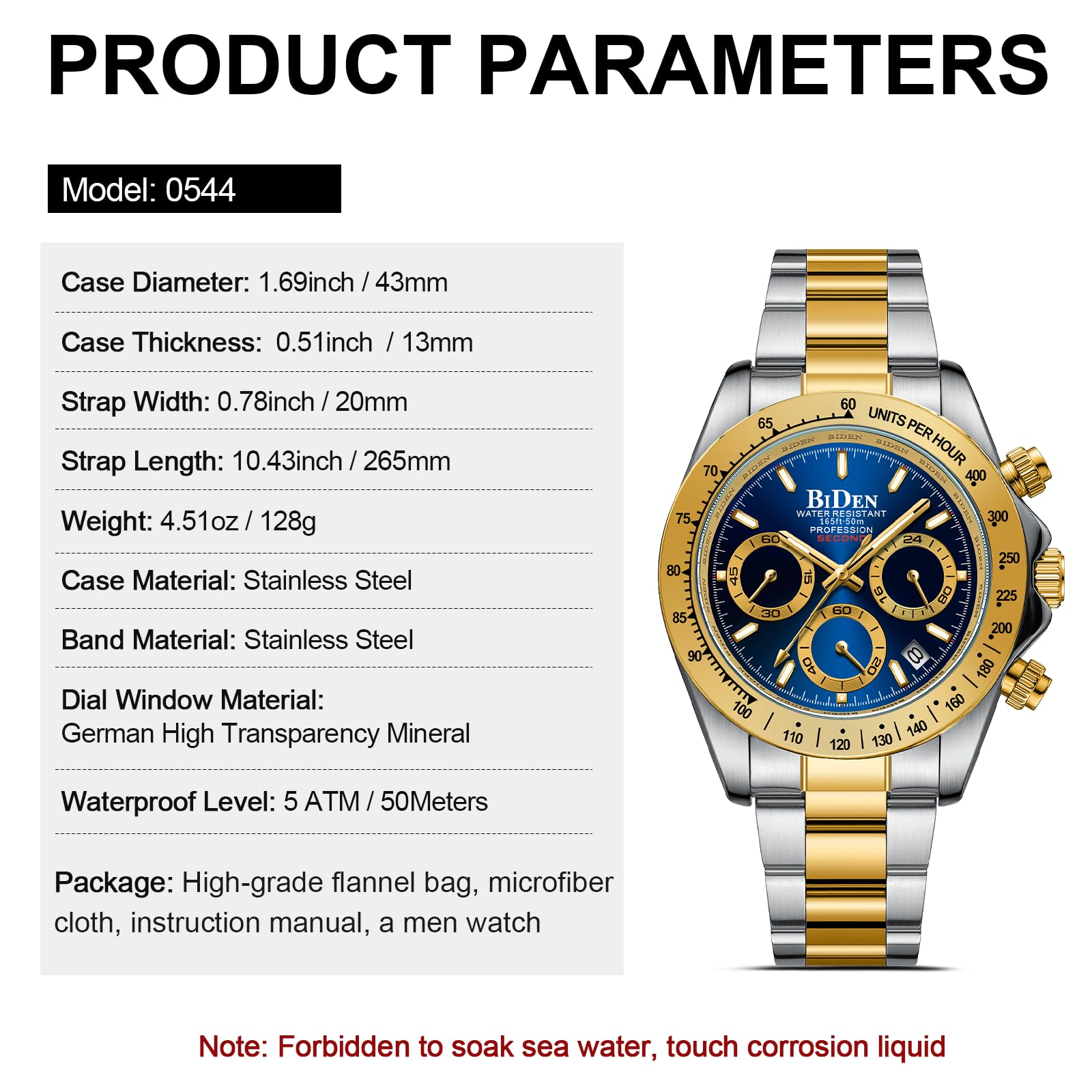 HANPOSH Reloj Hombre Cronógrafo de Acero Inoxidable(Plata Oro Azul11)