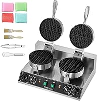 Vista 9 de VEVOR Gofrera Comercial, Máquina de Gofres de Doble Cabezal Redonda, Gofrera Belga de Acero Inoxidable Antiadherente de 2460W con Control