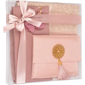 islamic gift set velvet prayer mat prayer beads shawl and yaseen book perfect family and eid gifts pink