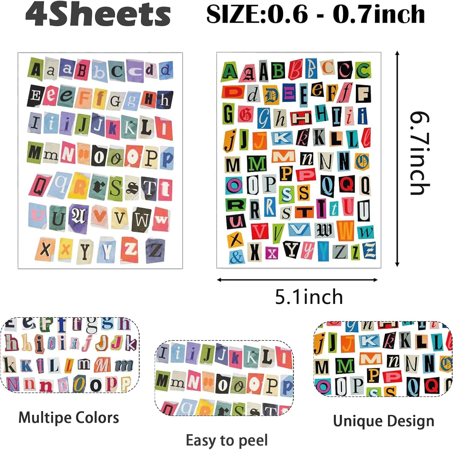 287PCS Magazine Letter Stickers Vintage Stickers, 4 Sheet Scrapbook Letters Stickers Alphabet Sticker for Scrapbooking Supplies,Diary DIY Art Album Paper Crafts
