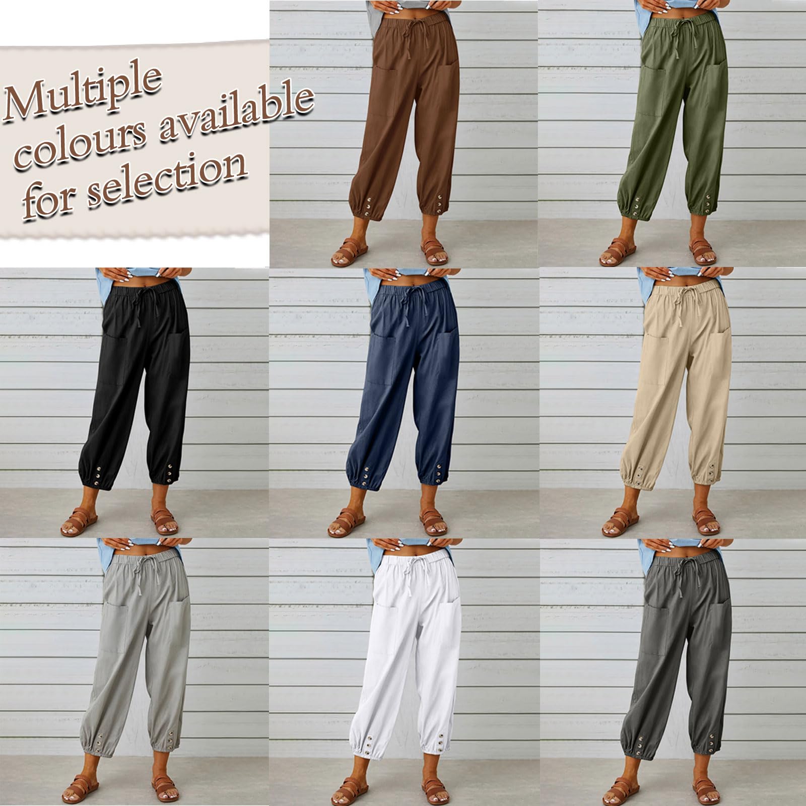 Pantalon Femme Été Léger Pantacourt 7/8 Longueur Coton Taille Elastique Fluide Pantalon de Plage Ample Décontracté