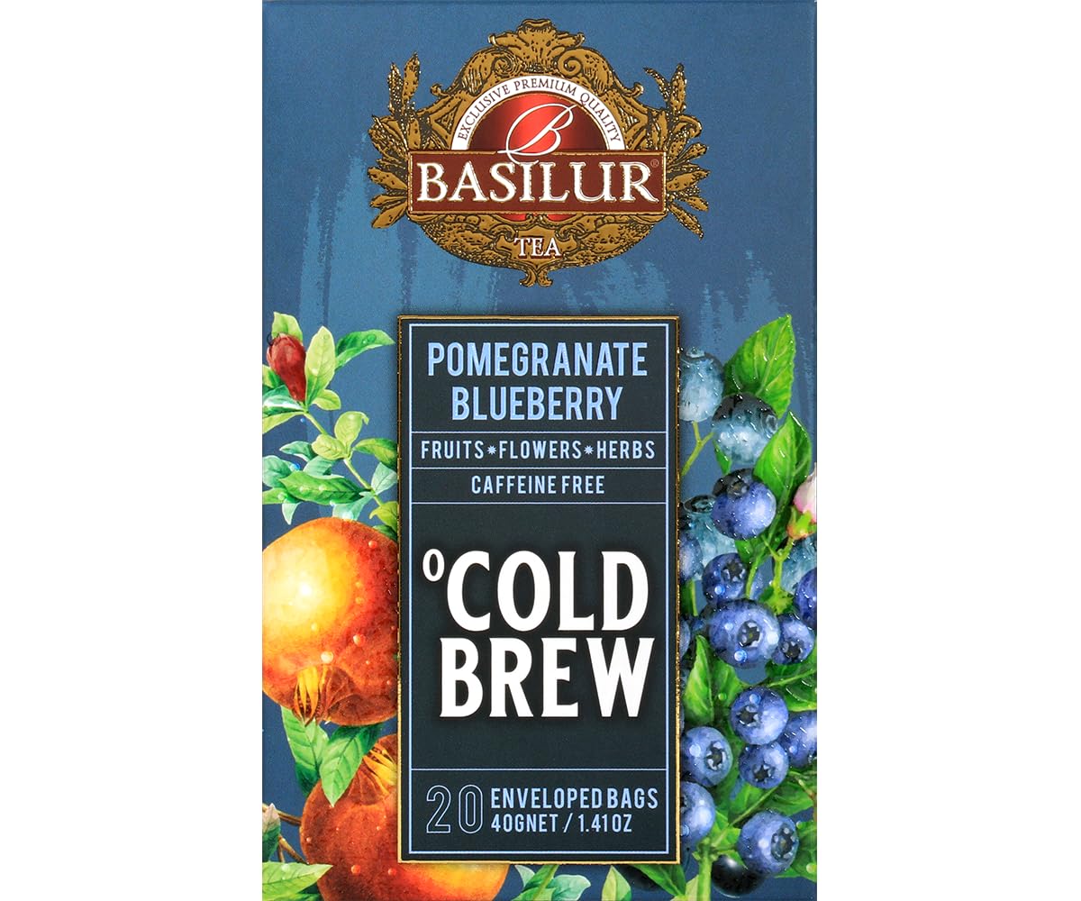 Basilur Iced Tea Cold Brew - Pomegranate Blueberry | Caffeine Free | 20 Foil Enveloped Tea Bags