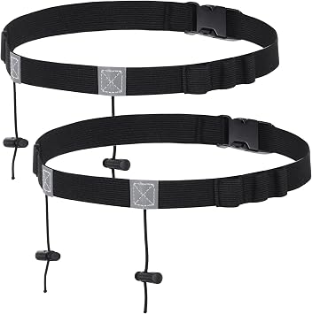2Pcs Running Belt with Adjustable Elastic Strap, Sport Runners Belt for Triathlon Races Belts, Elastic Comfortable Race Bib Belt for Marathons and Racing, Riding Runnings Cycling Black