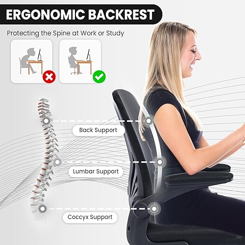 Miniatura 4 de Hramk Silla de oficinacomputadora, silla de escritorio giratoria con respaldo medio con brazos abatibles, malla transpirable, silla de trabajo de