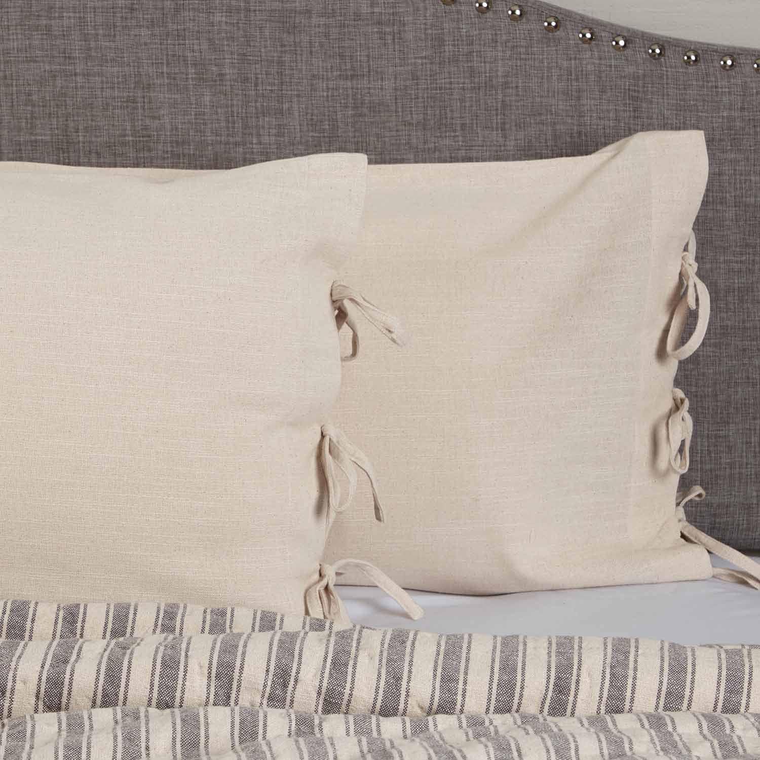 Market Place Natural King Pillow Case/Shams, Set of 2, Beige Cream Cover, Farmhouse Bedding w/Ties