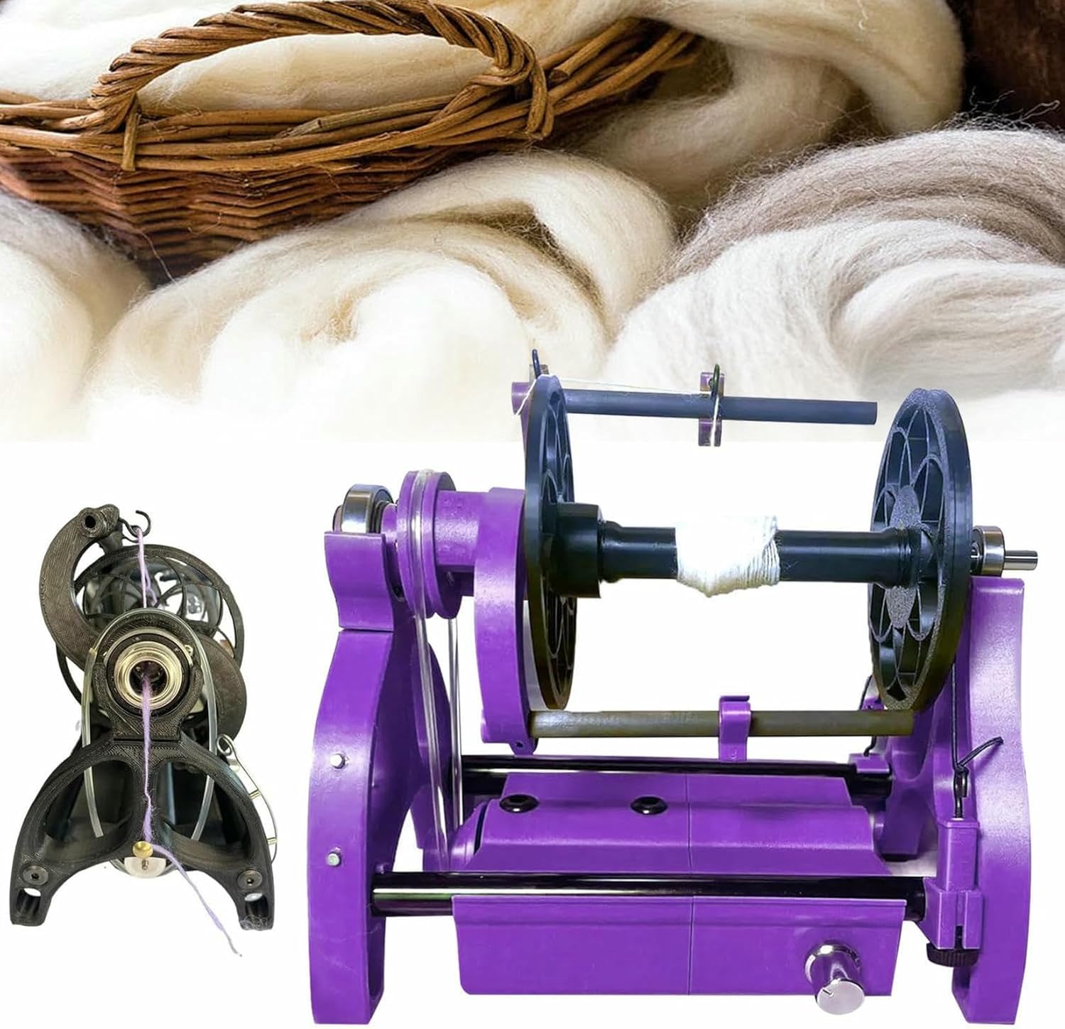 12V Household Mini Electric Spinning Wheel, Wool Spinning Fibre Yarn Winding Machine, Feeding Opening 12mm, Adjustable Speed, for Wool Yarn Weaving,Yellow
