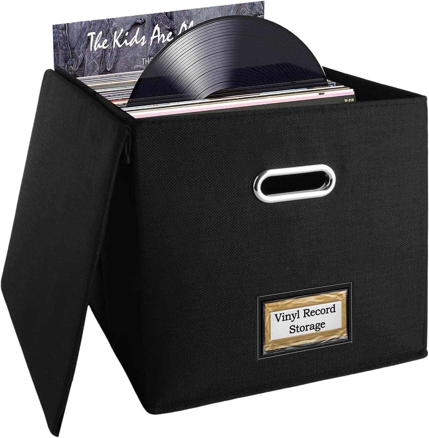 ASelected Vinyl Record Storage Box 33X33X33Cm Storage Boxes Holds Up To 90 Single Records Cd Storage Case, Records Organizer for Albums, Cds, Passports, Magzine Black