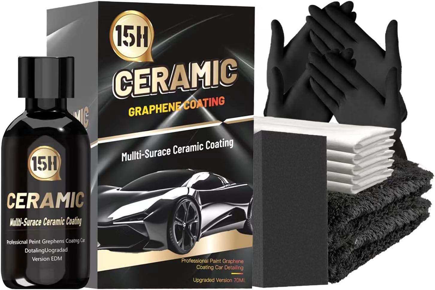 Graphene Ceramic Coating for Cars (70ml) 15H Advanced Graphene Coating for Car Detailing - 10+ Years of Long Lasting Protection -Easy to Use Stronger than Car Wax，Extra-hardness High Gloss