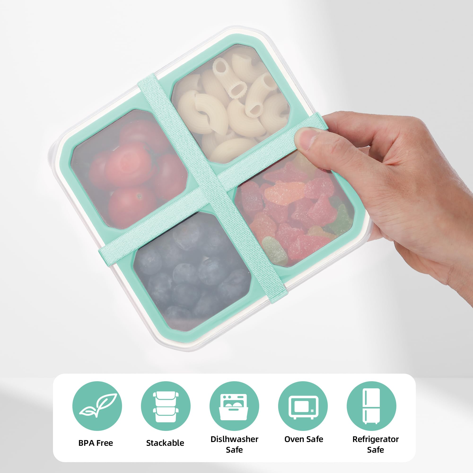 Misichao Snackbox mit 4 Fächern Edelstahl, 400ml Snackdose für Kinder & Erwachsene, Wiederverwendbare Lunchbox Bento Box mit Fächern für Schule, Arbeit & Camping